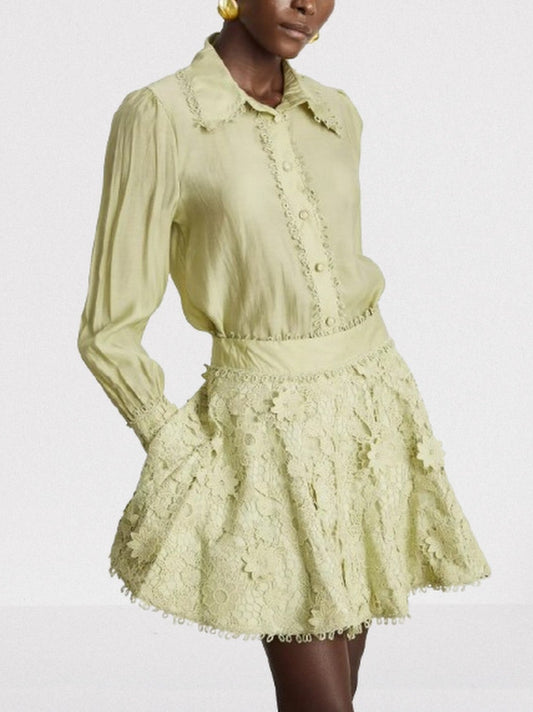 Macrame Lace Embroidered Shirt and Shirt Set - Suits & Sets