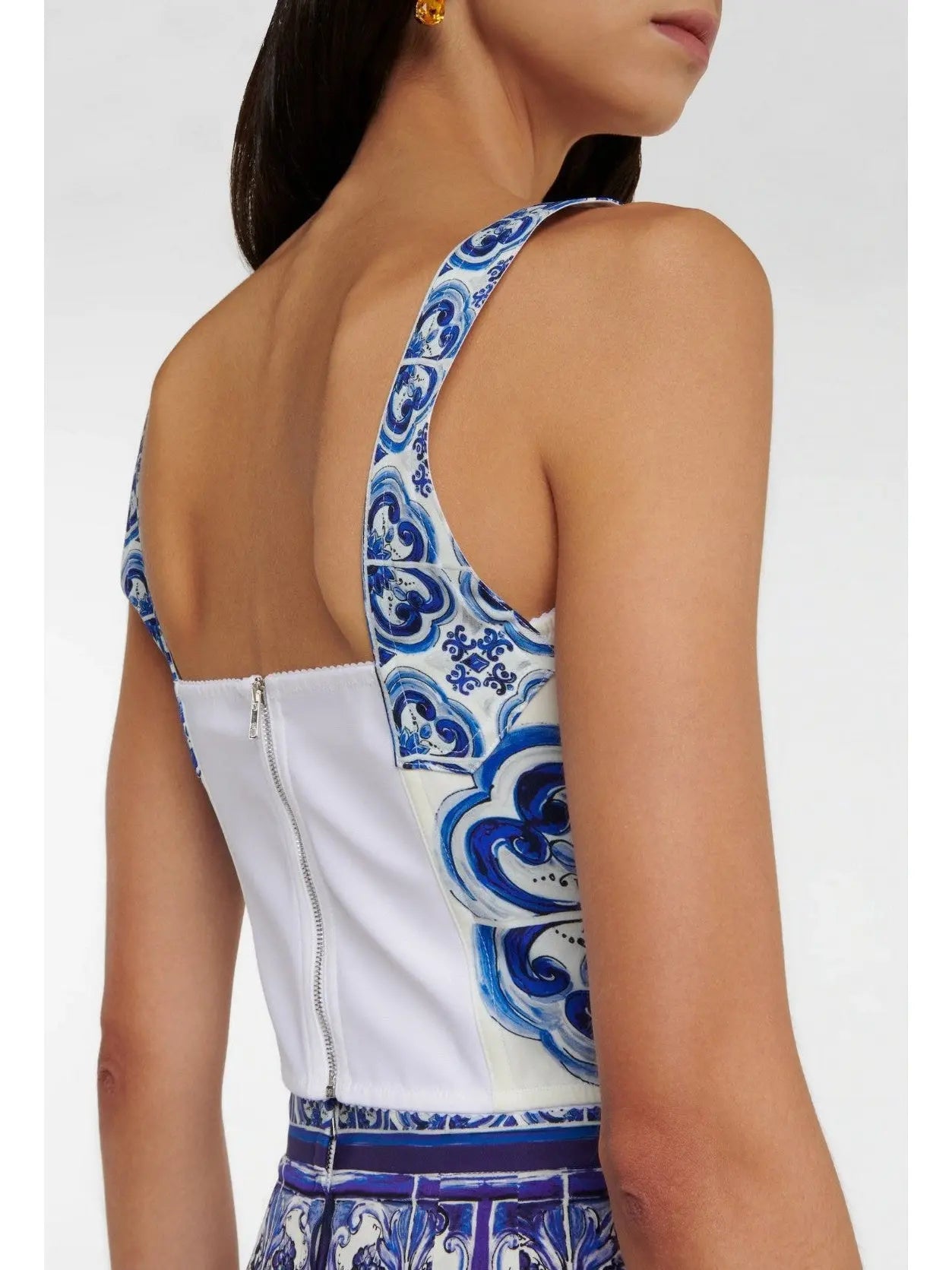 Majolica Blue and White Cotton Bustier Top - Tops