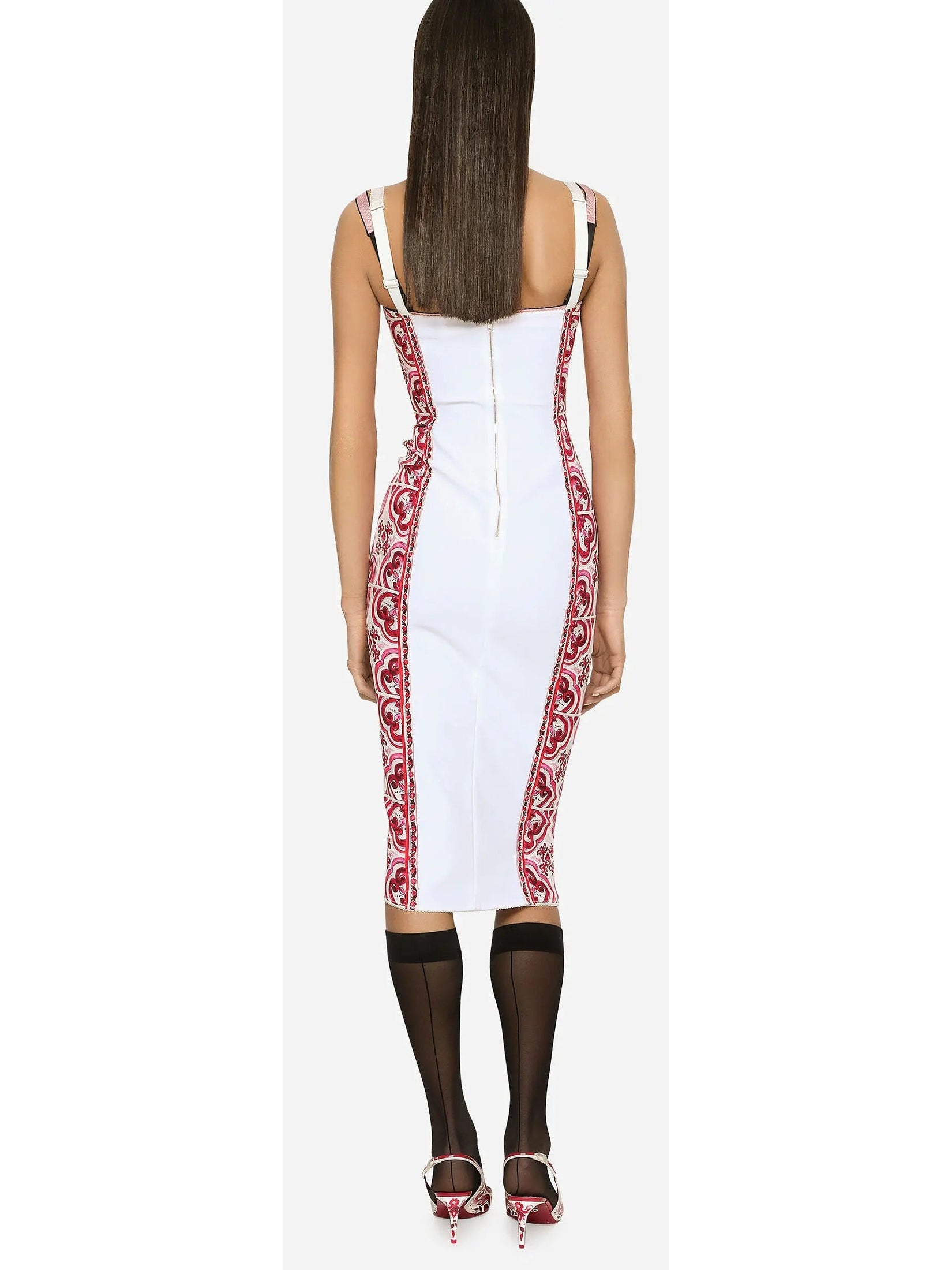 Majolica Italian Print Charmeuse Corset Dress in Red and White - Dresses