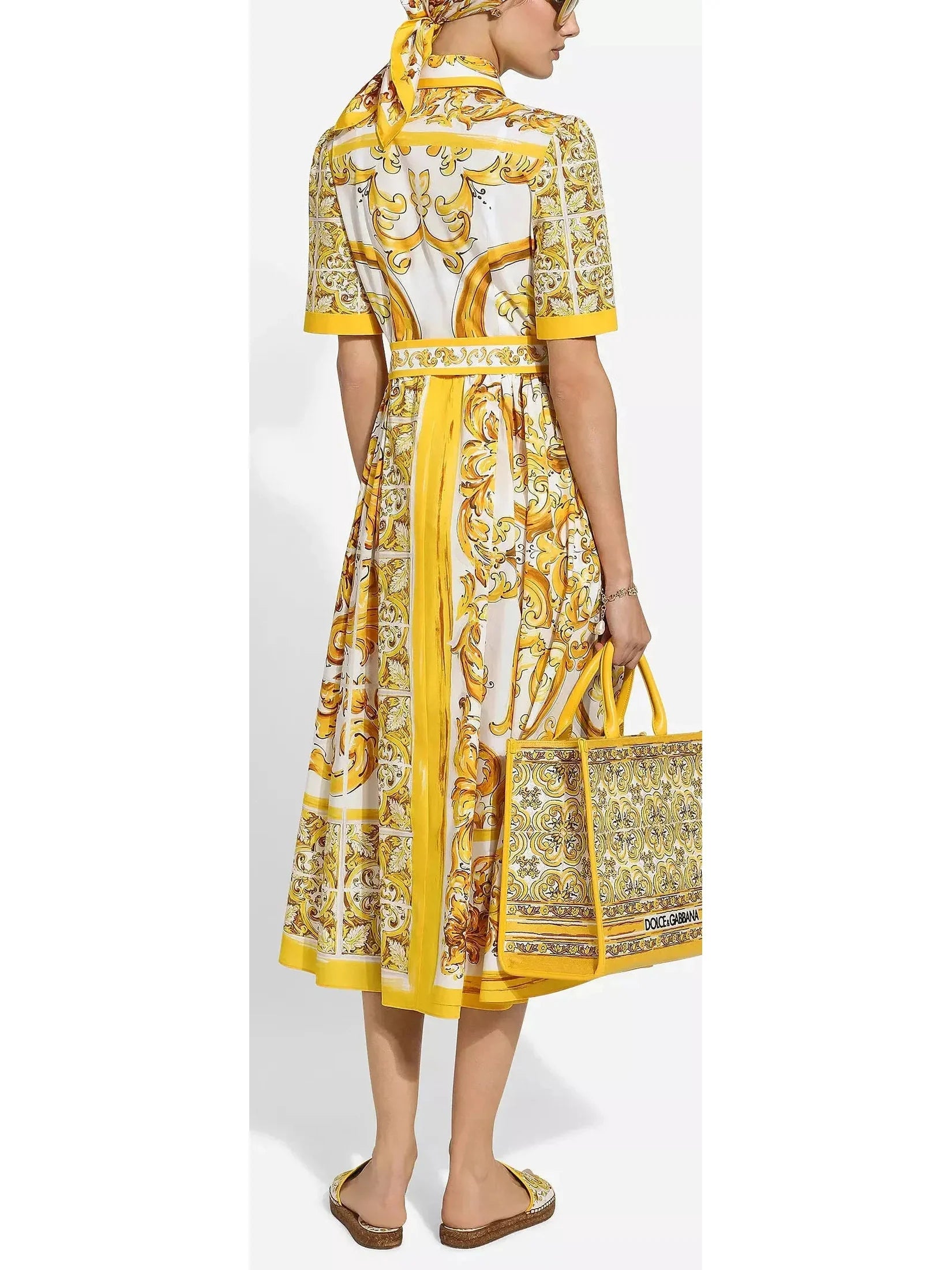 Majolica Italian Print Cotton Poplin Midi Shirt Dress - Dresses