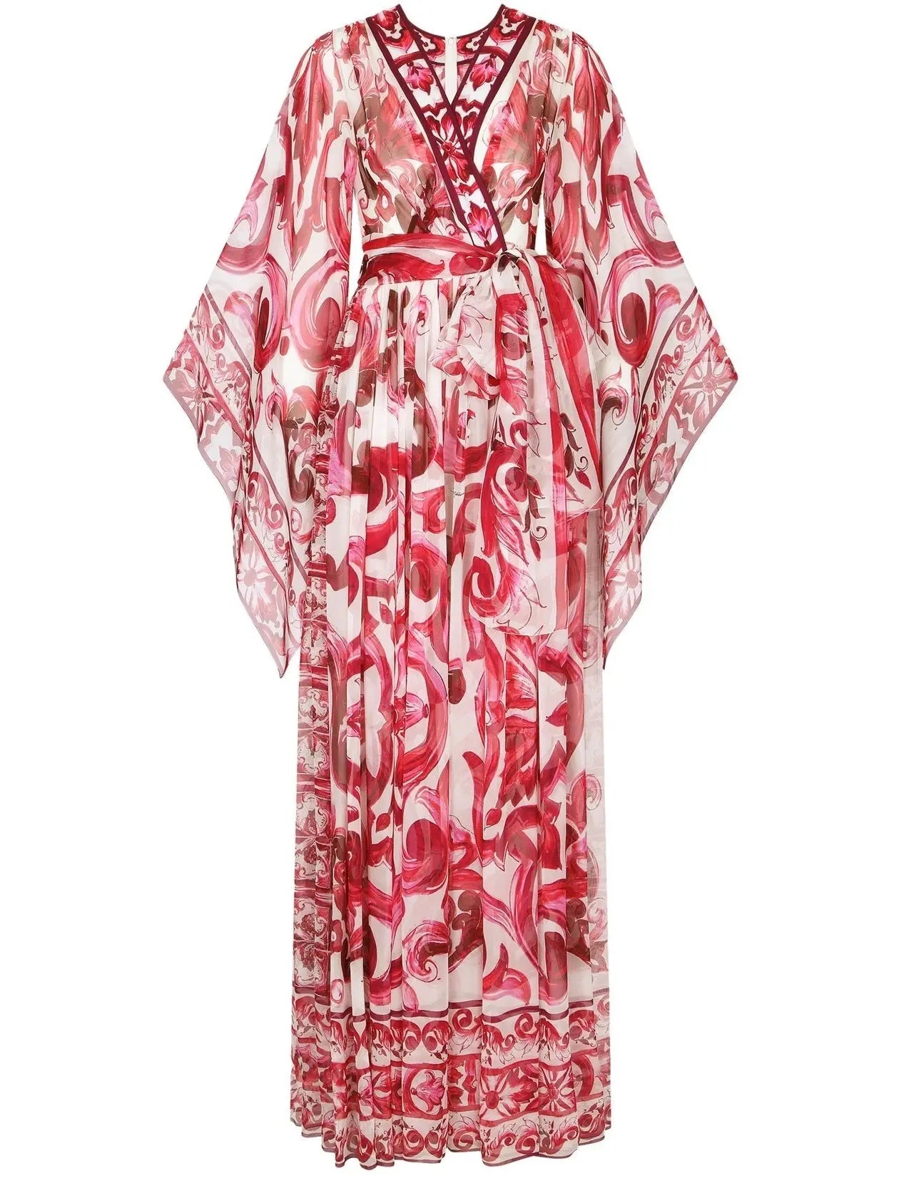 Majolica Long Chiffon Printed Dress - Dresses