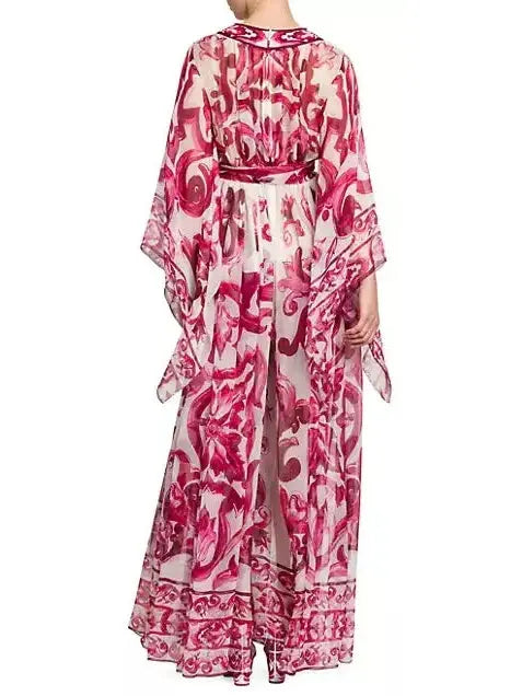 Majolica Long Chiffon Printed Dress - Dresses