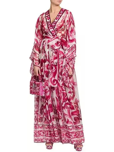 Majolica Long Chiffon Printed Dress - Dresses