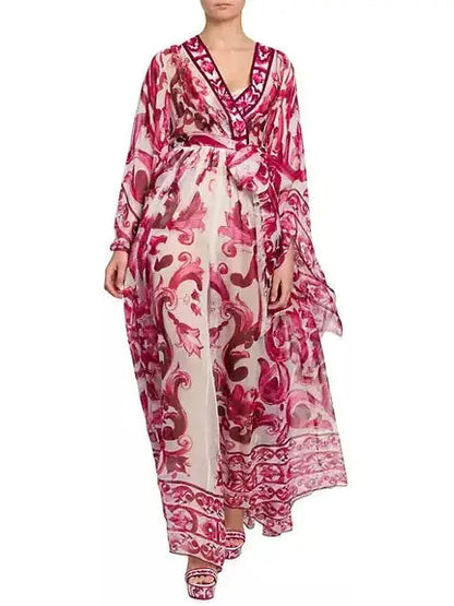 Majolica Long Chiffon Printed Dress - Dresses