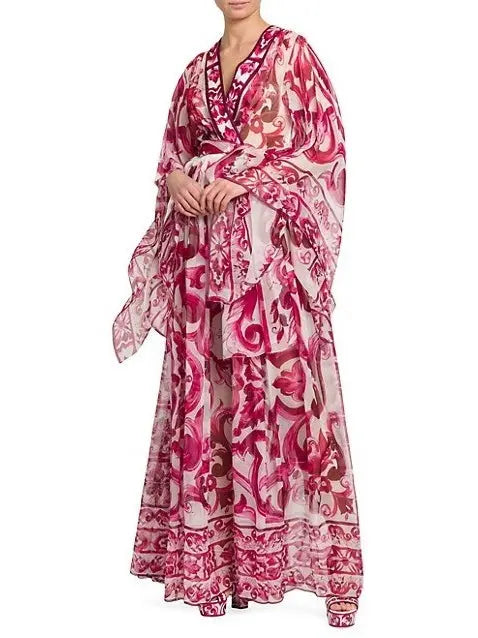 Majolica Long Chiffon Printed Dress - Dresses