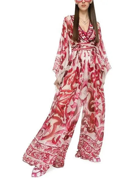 Majolica Long Chiffon Printed Dress - Dresses