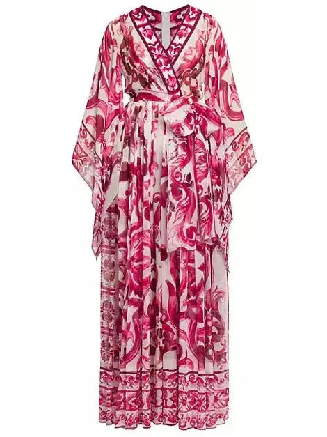 Majolica Long Chiffon Printed Dress - Dresses