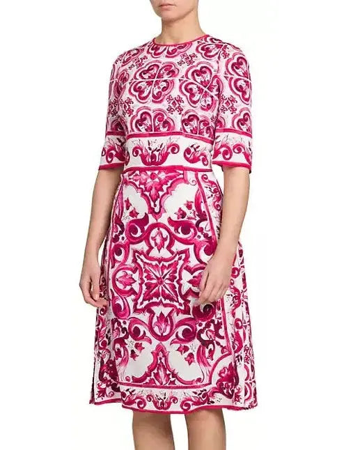 Majolica Print A-Line Dress - Dresses