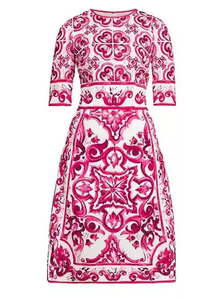 Majolica Print A-Line Dress - Dresses