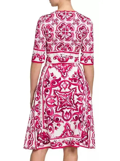 Majolica Print A-Line Dress - Dresses