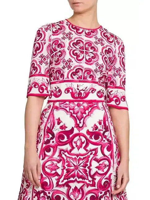 Majolica Print A-Line Dress - Dresses