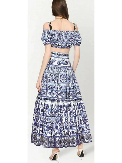 Majolica-Print A-Line Maxi Skirt - Skirts