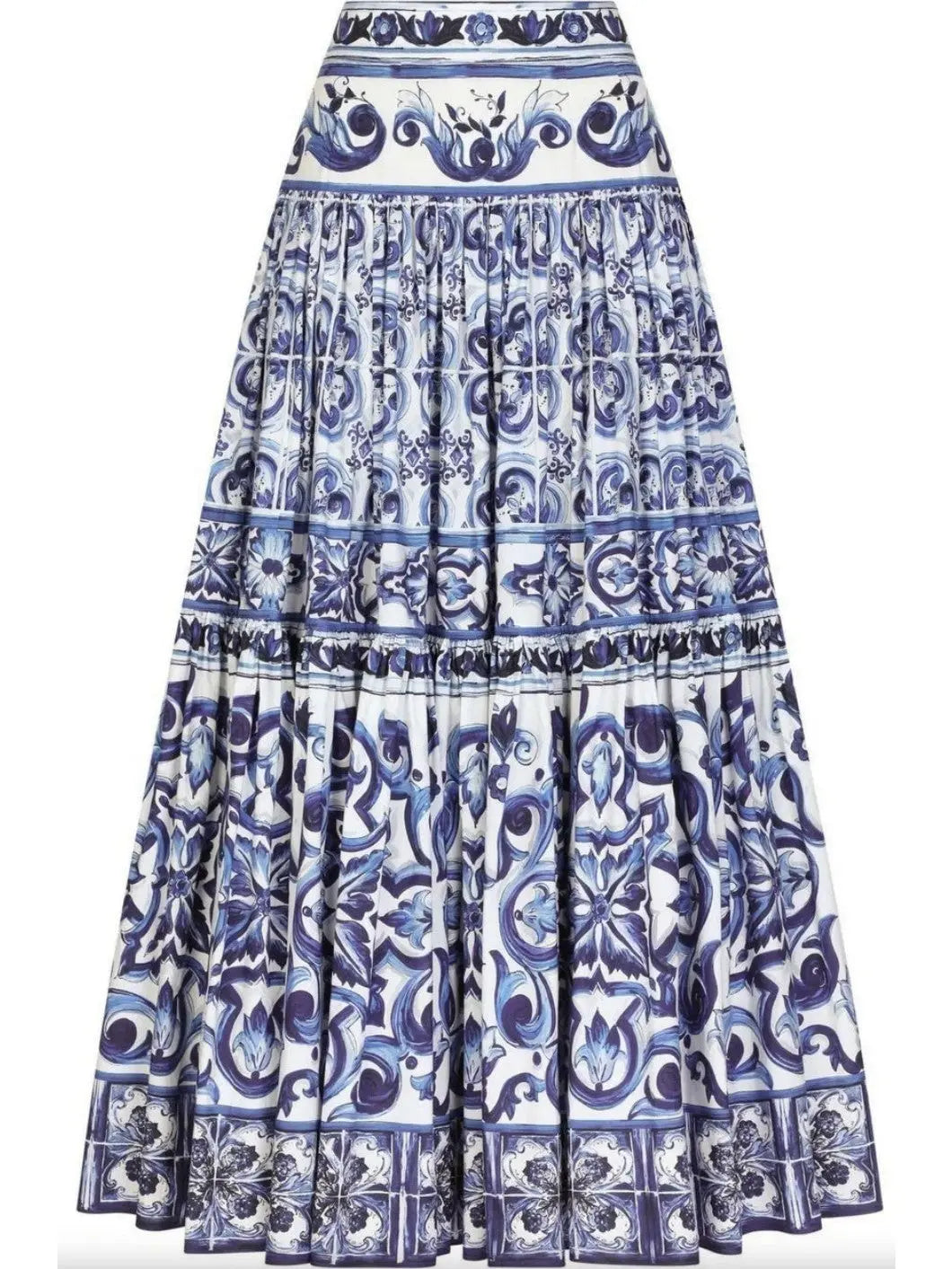 Majolica-Print A-Line Maxi Skirt - Skirts