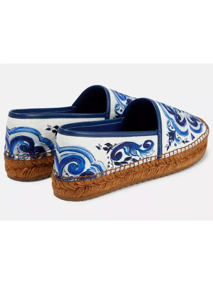 Majolica-Print Cotton Espadrilles in Blue and White - Footwear