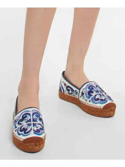 Majolica-Print Cotton Espadrilles in Blue and White - Footwear