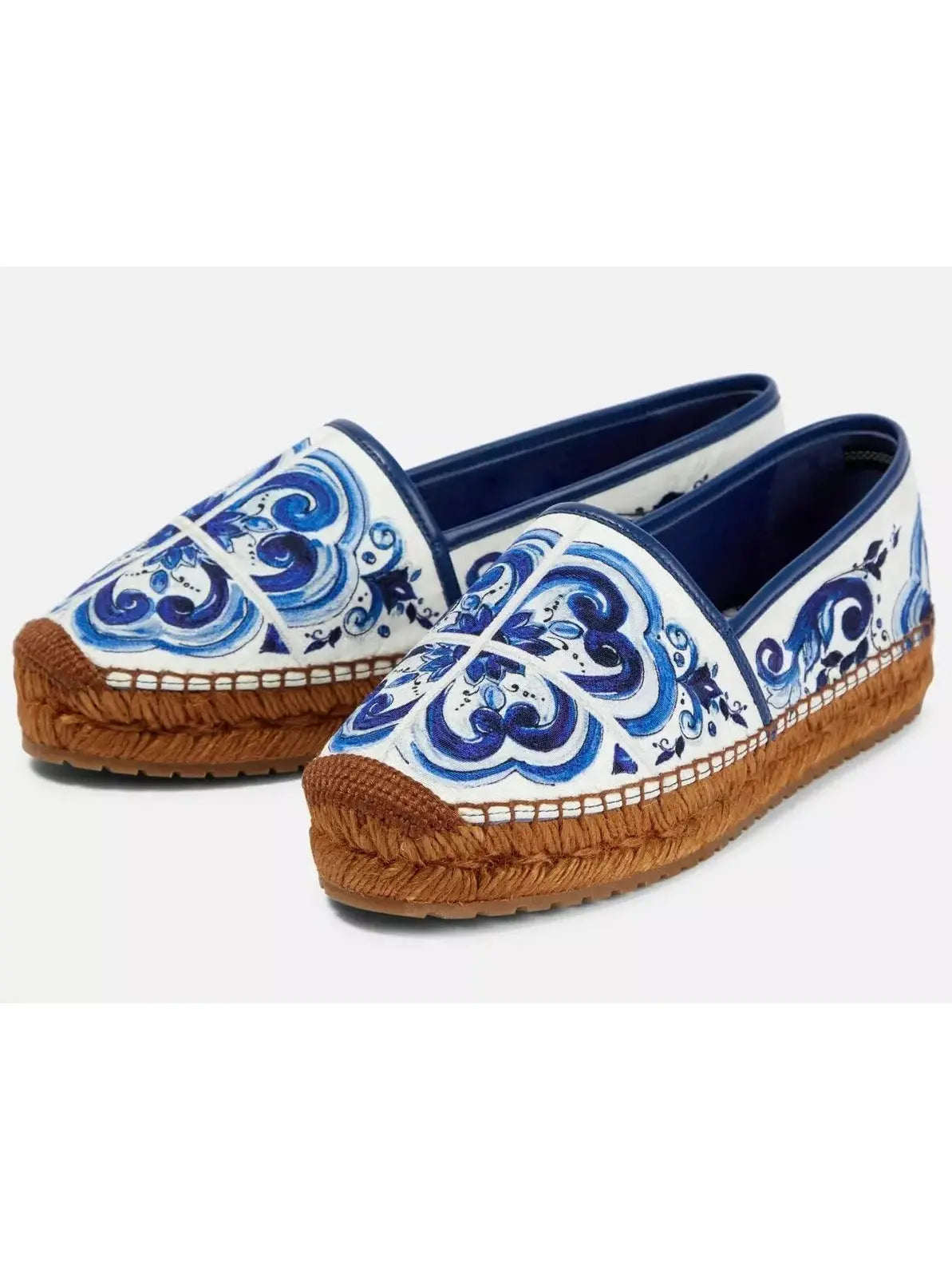 Majolica-Print Cotton Espadrilles in Blue and White - Footwear