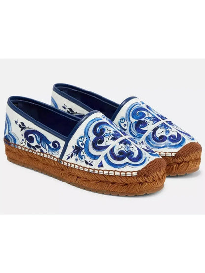 Majolica-Print Cotton Espadrilles in Blue and White - Footwear