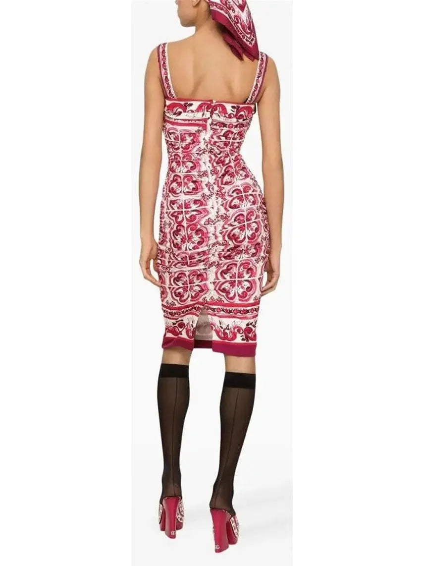 Majolica Print Fitted Dress - Dresses