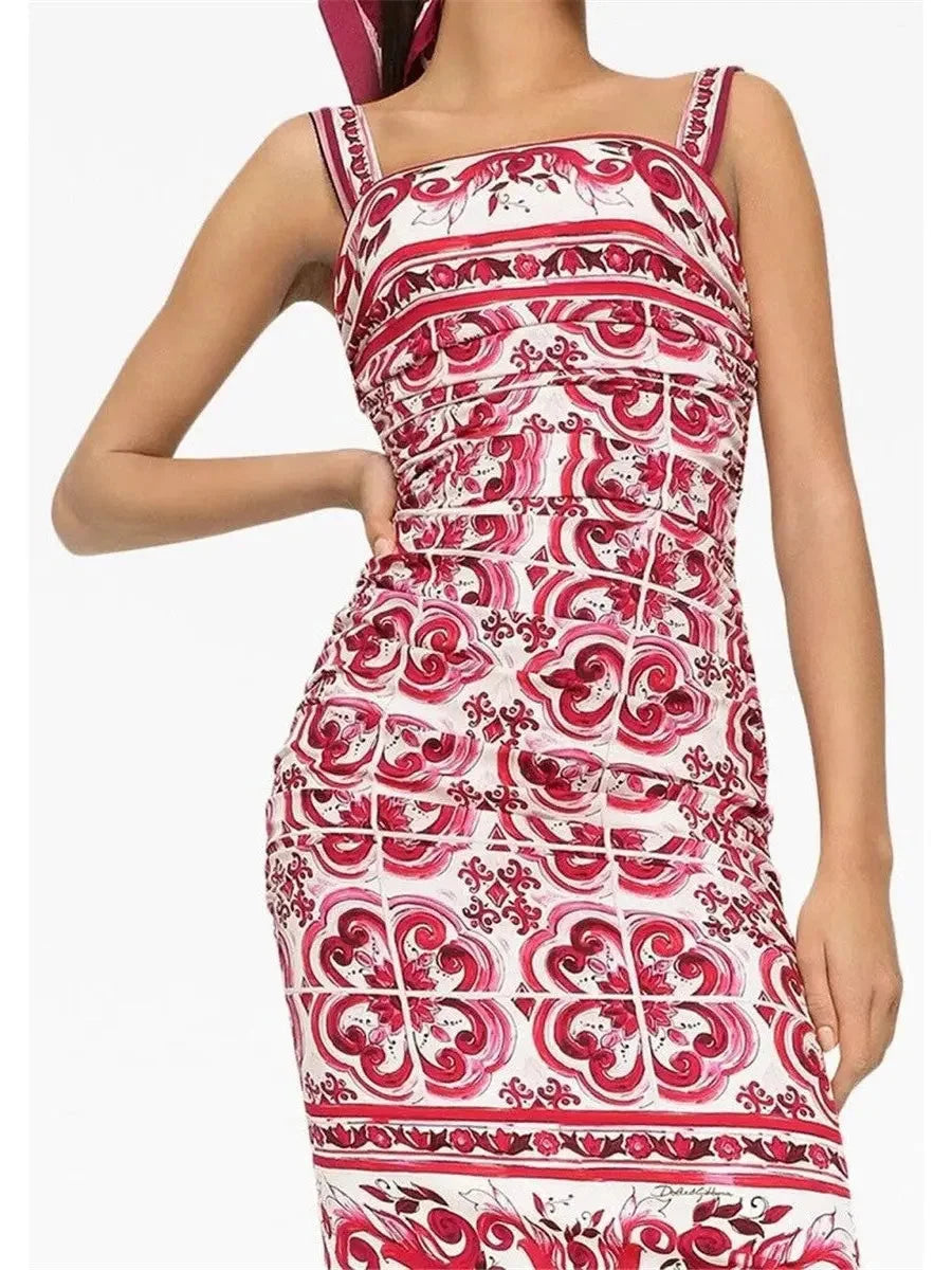 Majolica Print Fitted Dress - Dresses