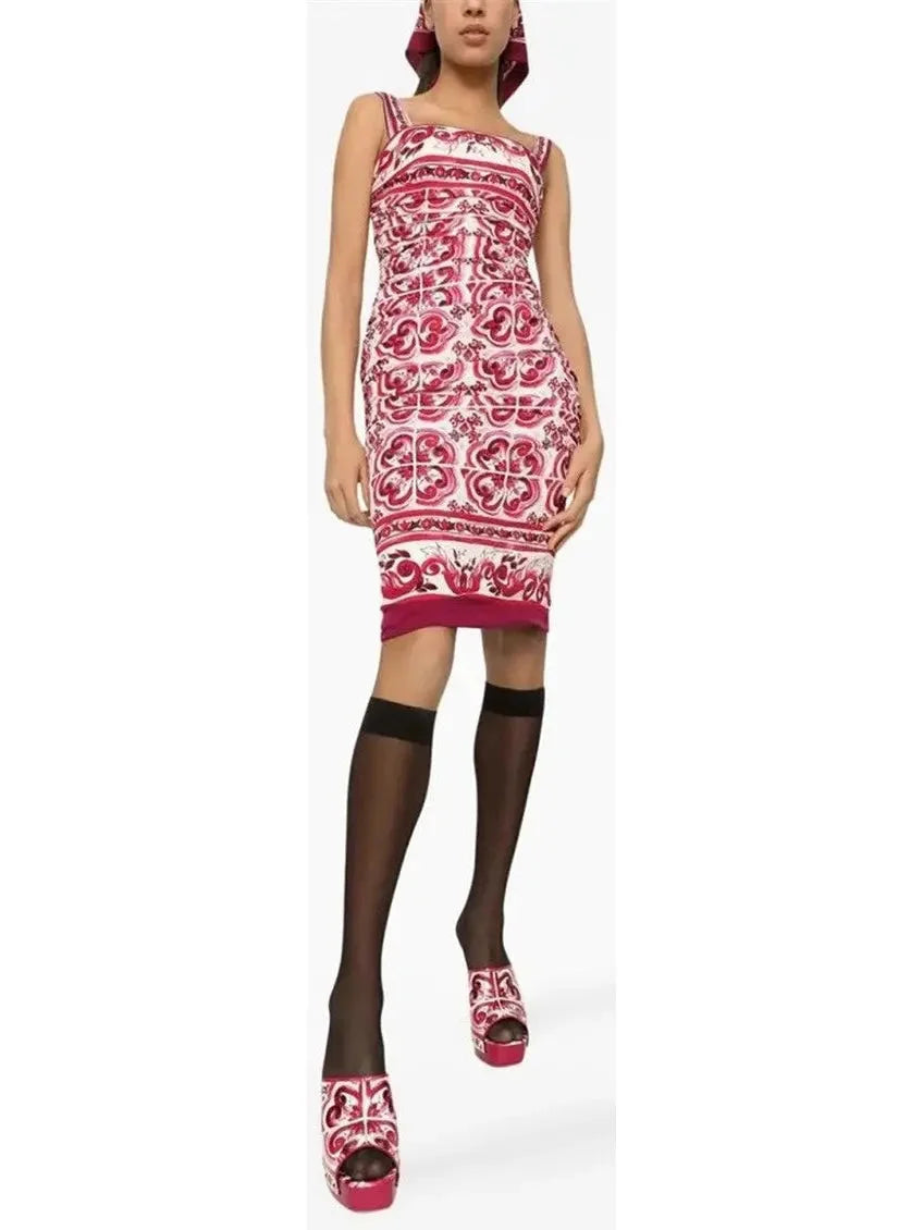 Majolica Print Fitted Dress - Dresses