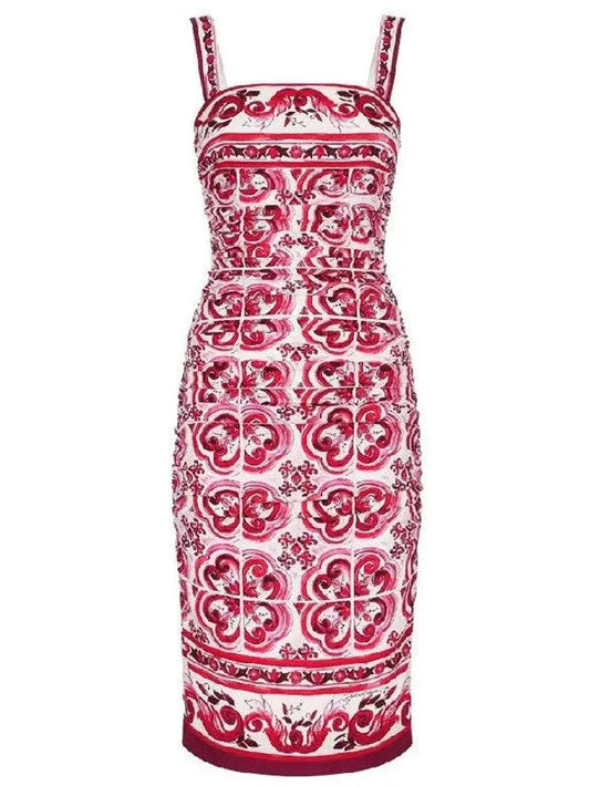 Majolica Print Fitted Dress - small - Dresses