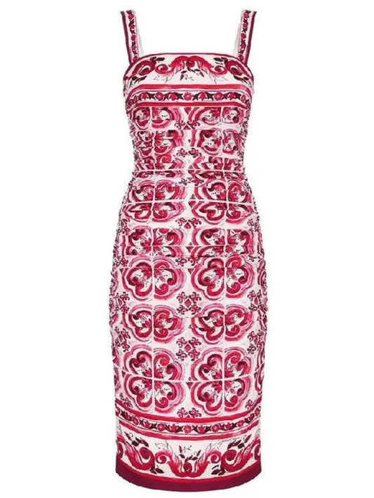 Majolica Print Fitted Dress - small - Dresses