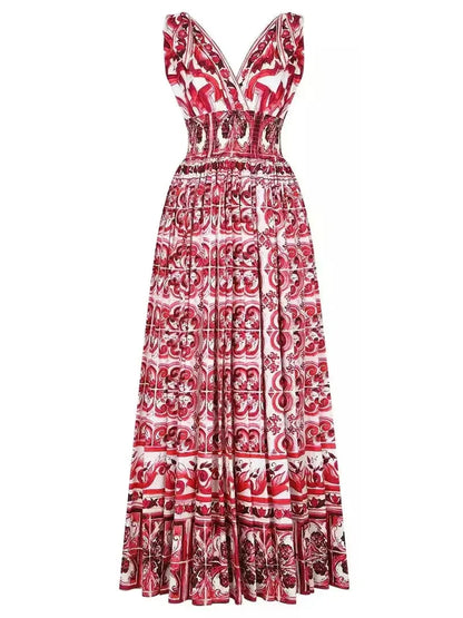 Majolica Print Halter Maxi Dress - Dresses