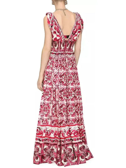 Majolica Print Halter Maxi Dress - Dresses