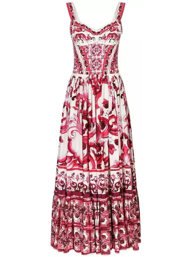 Majolica Print Poplin Dress - s - Dresses