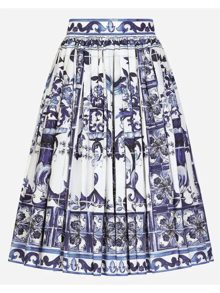 Majolica-Print Poplin Midi Skirt - Skirts