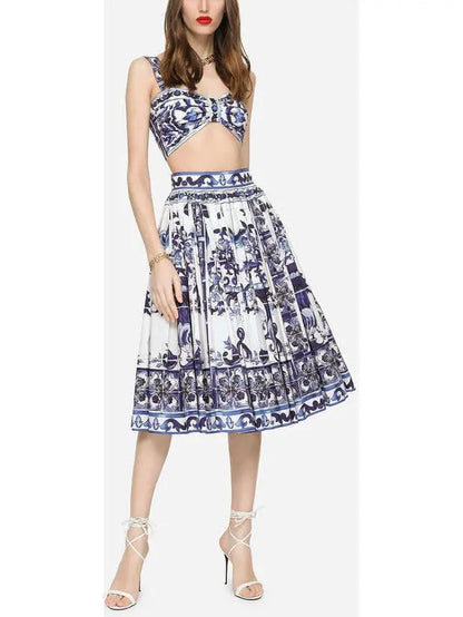 Majolica-Print Poplin Midi Skirt - Skirts