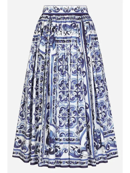 Majolica-Print Poplin Skirt - Skirts