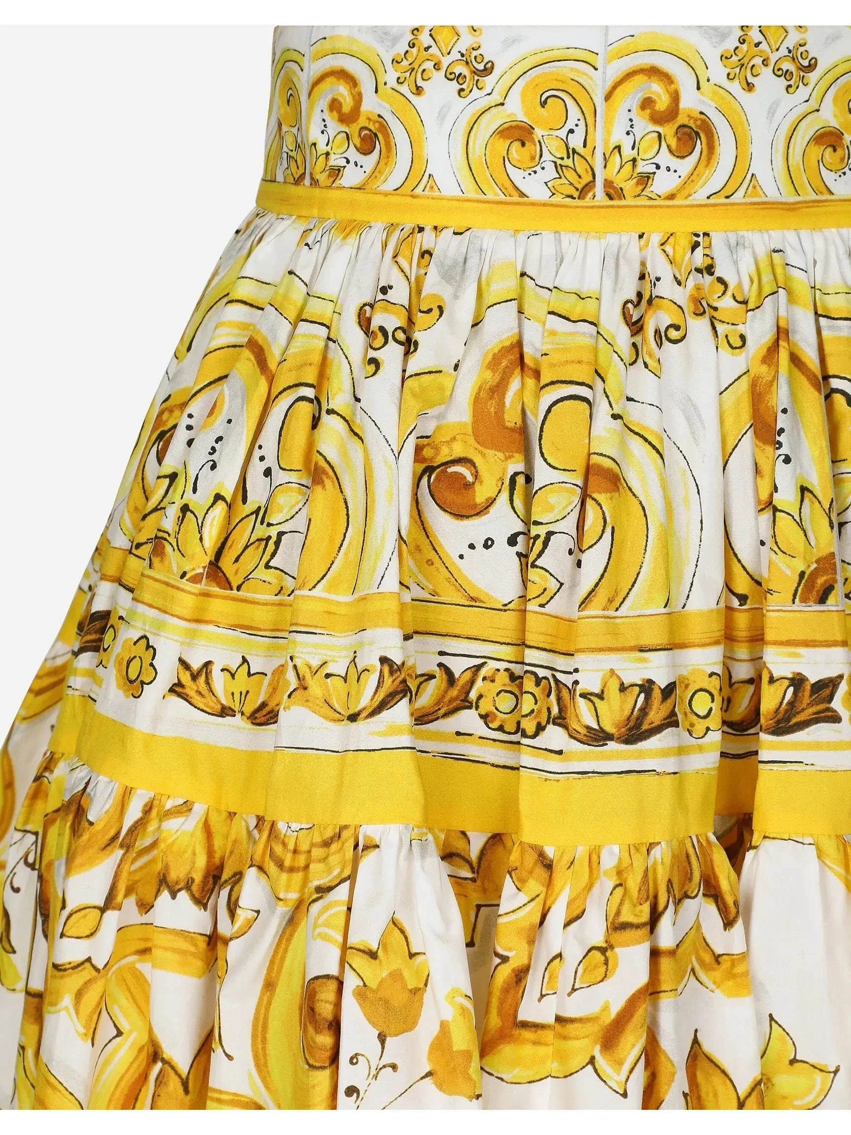 Majolica Print Short Cotton Circle Skirt in Yellow and White - Skirts