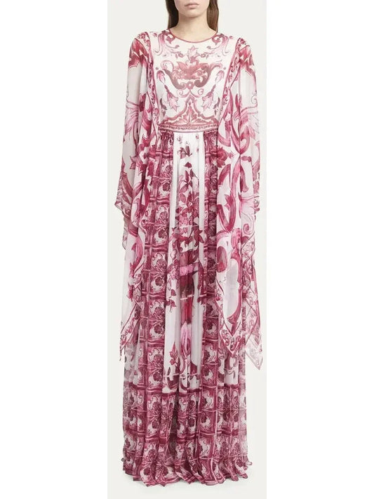 Majolica-Print Silk Maxi Dress - small - Dresses