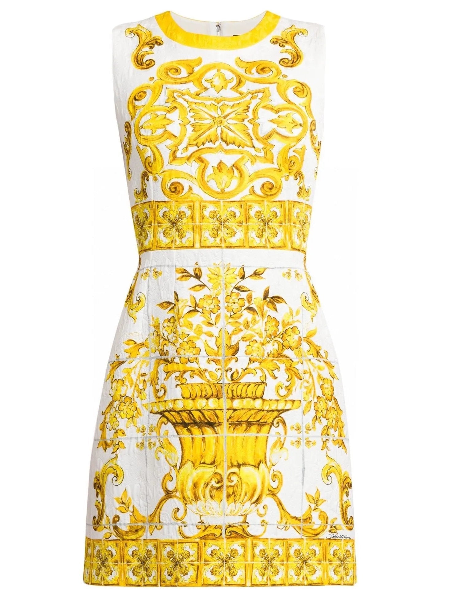 Majolica Printed Jacquard Mini Dress in Yellow and White - Dresses