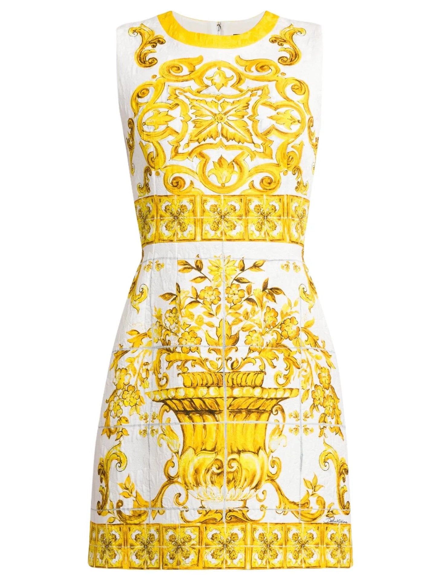 Majolica Printed Jacquard Mini Dress in Yellow and White - Dresses