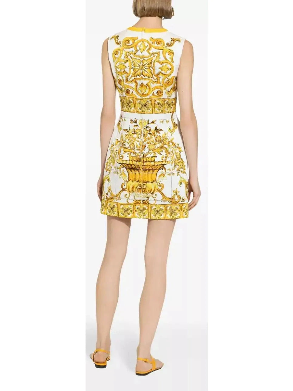 Majolica Printed Jacquard Mini Dress in Yellow and White - Dresses