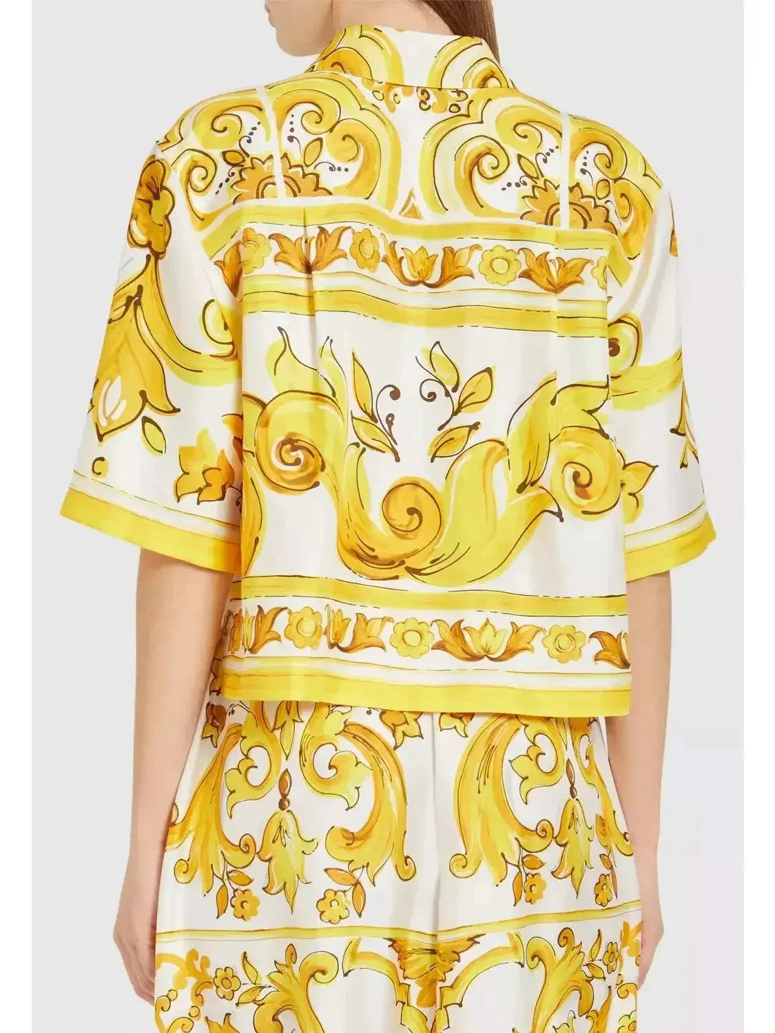Majolica Printed Short-Sleeve Silk Shirt - Tops