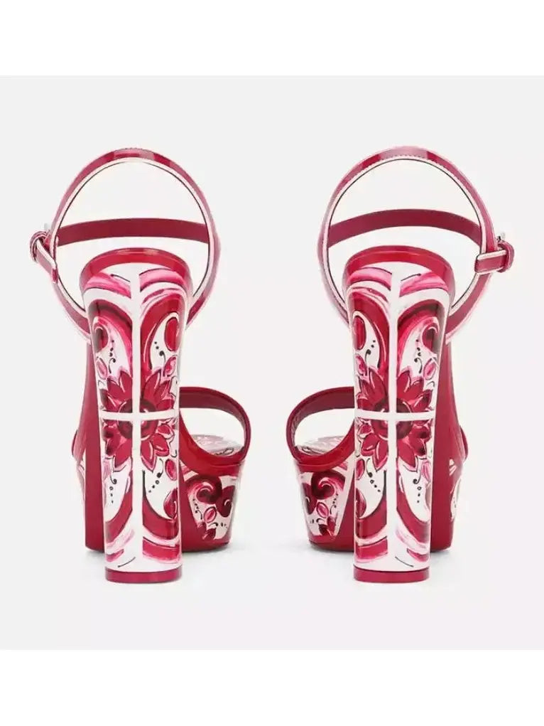 Majolica Red Pink and White Platform Sandals - Footwear