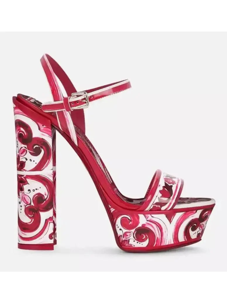 Majolica Red Pink and White Platform Sandals - Footwear