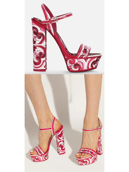 Majolica Red Pink and White Platform Sandals - Footwear