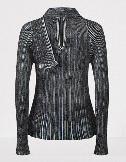 Metallic Ribbed Knit Top and Pants Set with Scarf - Suits & Sets