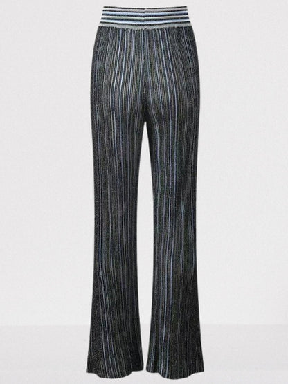 Metallic Ribbed Knit Top and Pants Set with Scarf - Suits & Sets