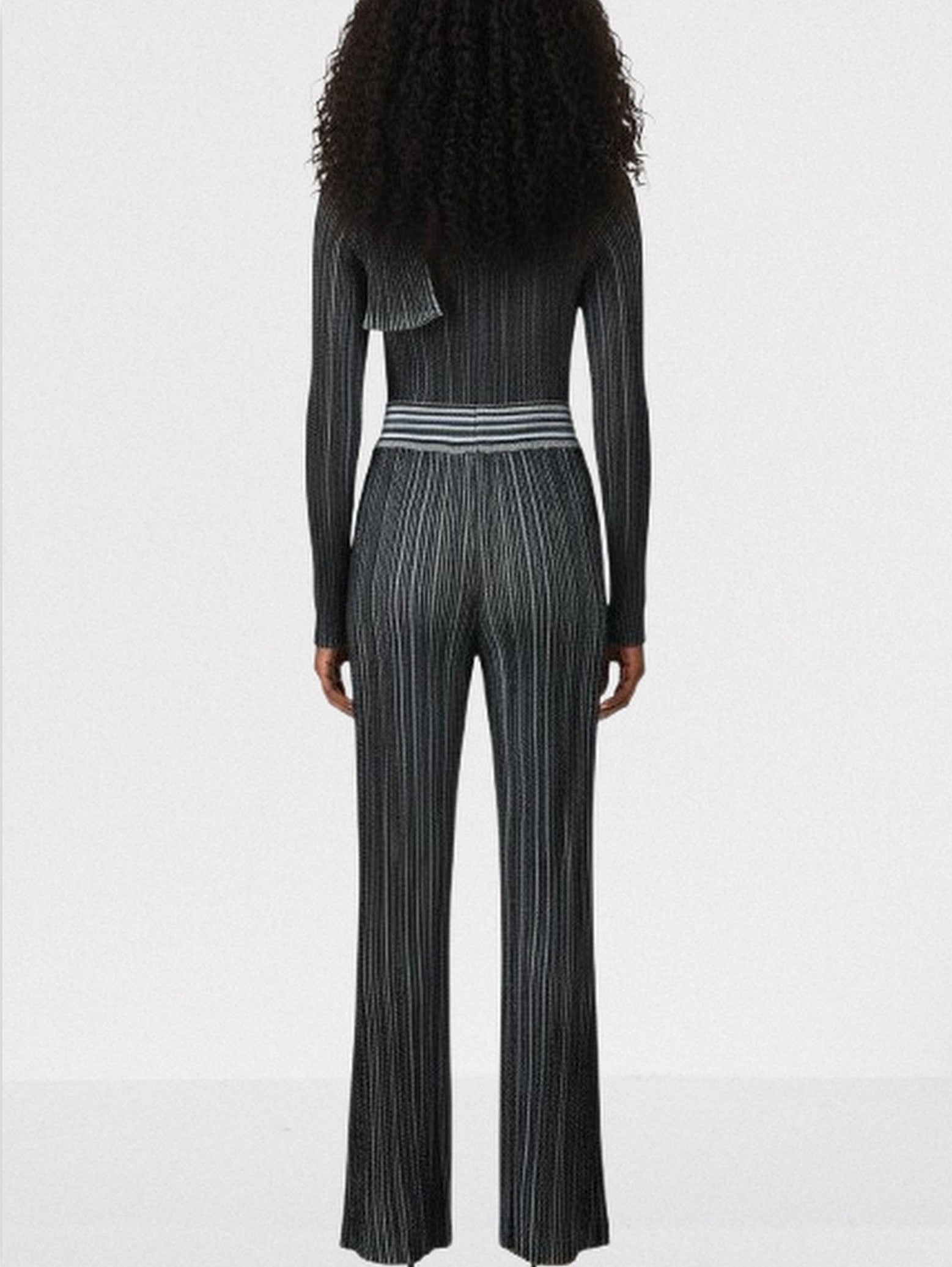 Metallic Ribbed Knit Top and Pants Set with Scarf - Suits & Sets