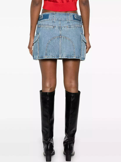 Mid-Rise Denim Cargo Pocket Mini Skirt - Skirts