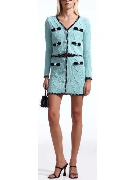 Mint Cable Knit Cardigan and Skirt Set - Suits & Sets