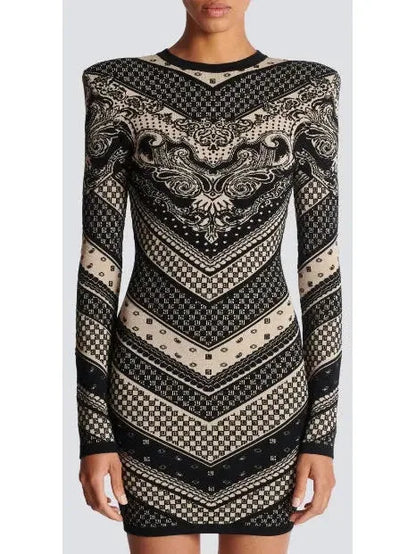 Monogram and Paisley Short Knit Dress - Dresses