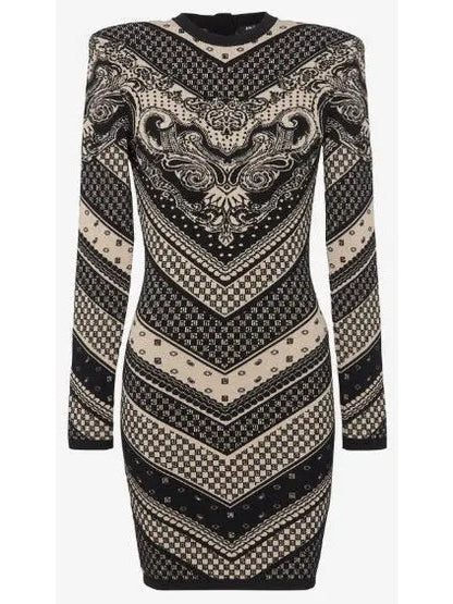 Monogram and Paisley Short Knit Dress - Dresses