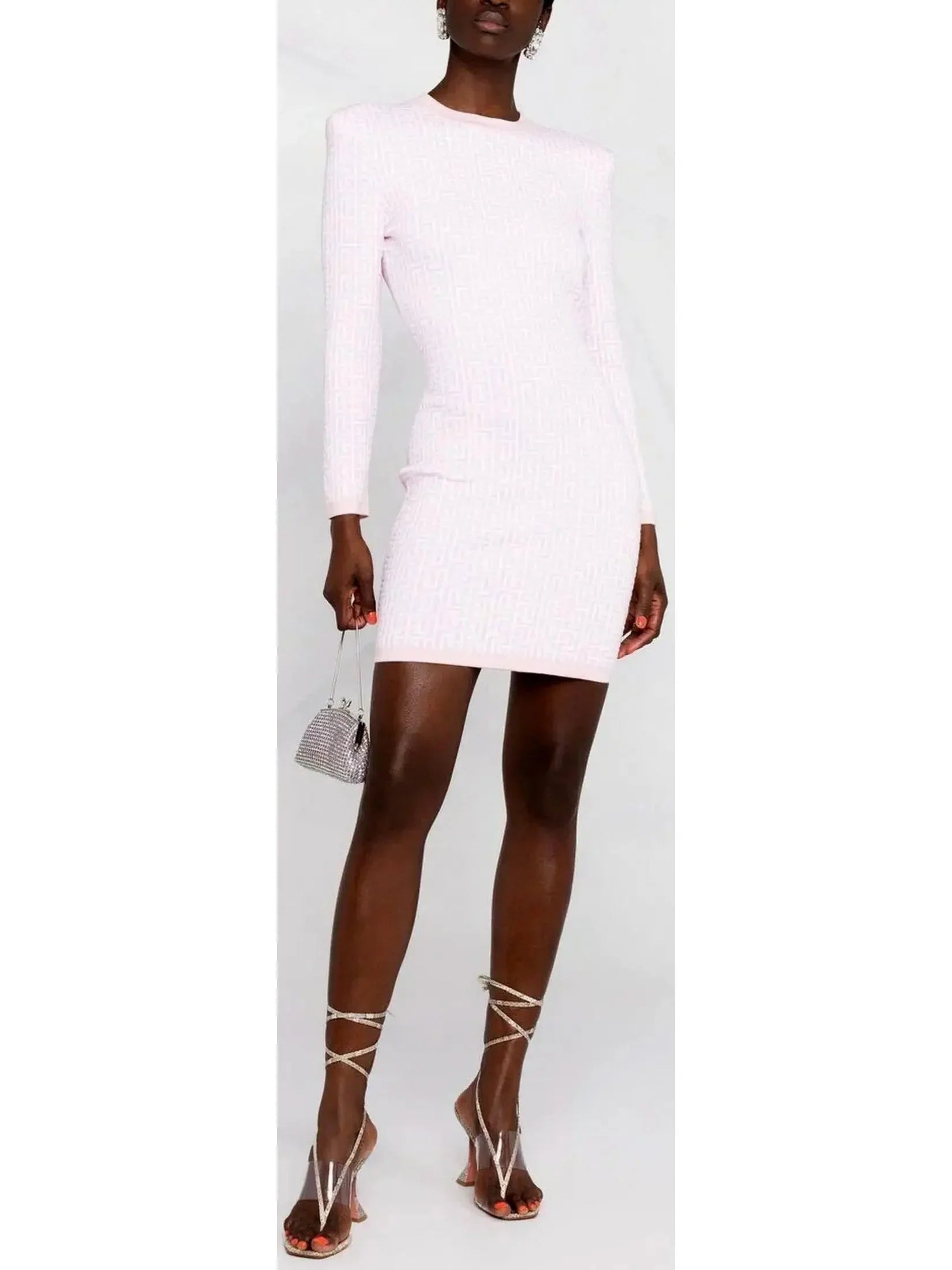 Monogram Jacquard Knit Dress in Pink - Dresses