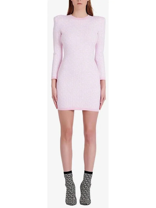 Monogram Jacquard Knit Dress in Pink - Dresses